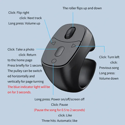 Bluetooth Cell Phone Scrolling Ring Wireless Finger Shutter Remote Control Page Turner Mobile Phone Controller For Travel