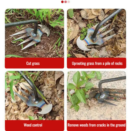 50cm 4-Teeth Hand Weeder Garden Hoe Weeding Artifact Manganese Steel Portable Uprooted Grass Tools for Vegetable Gardening, Farm