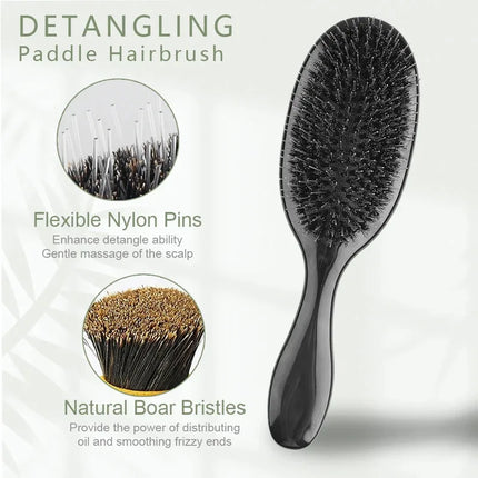 Matte Finish Boar Bristle Hair Brush Nylon Teeth Hair Extension Brush for Women Cushion Brush Hair Styling Smoothing Detangling