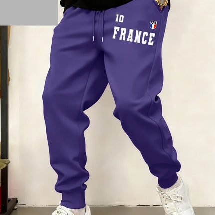 France Flag Prints Sweatpants Mens Winter Loose Trousers Basics Comfortable Fleece Warm Jogger Pants Casual Pocket Male Clothes