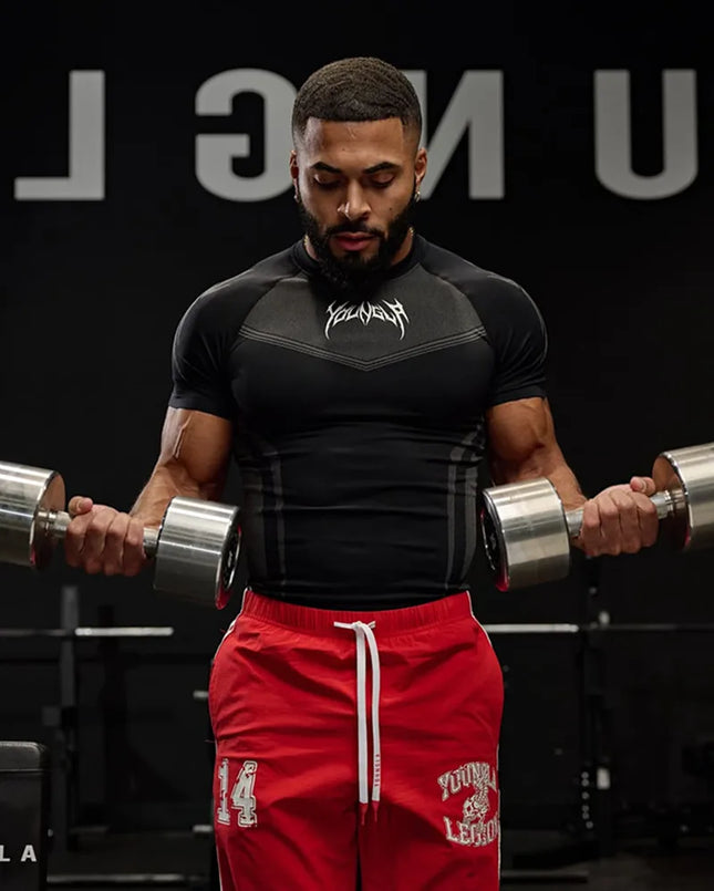 New Men Gym T-shirt High elasticity bodybuilding fitness quick dry short sleeve men's sports Casual tops trend running T-shirt