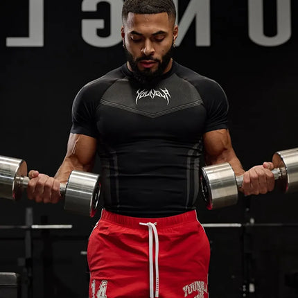 New Men Gym T-shirt High elasticity bodybuilding fitness quick dry short sleeve men's sports Casual tops trend running T-shirt