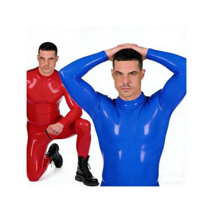 Wet Look Faux Leather PVC Catsuit Long Sleeve Side Zip Unitard Custom Handmade Bodysuit Men and Women Unisex Latex Suit No Hood