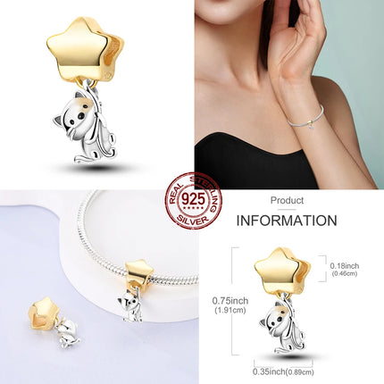 Charms 925 Sterling Silver Cute Cat Collection Charms Beads Paw Print Pendant Beads Fit Original DIY Bracelet Gift Women Jewelry