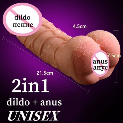 2-in-1 Big Realistic Anal Hollow Dildo Penis Extender Sleeve Thin Vagina Male Masturbator Sex Toys for Gay Men Couples 18 XXL