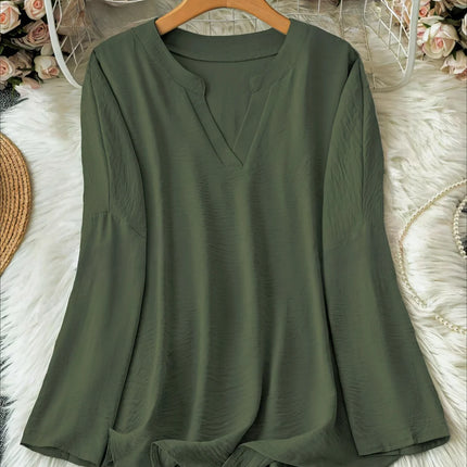 Plus Size 2025 New Casual Tops Women's Loose Long Sleeve Stand Collar T-shirts Polyester Fashion Female Apparel V-neck Clothing