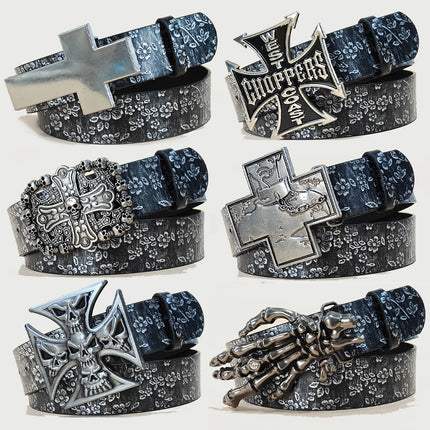 Luxury Designer Gothic Punk Belt for Men And Women Cross Buckle plus Size Silver Flora Black Waistband for Jeans Skirt Dress