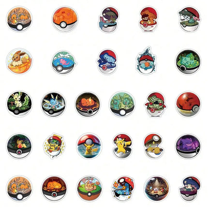 50PCS Anime Pokémon Poke Ball Stickers Cool Graffiti Decals DIY Decoration For Phone Laptop Stationery PVC Waterproof Toys Gift