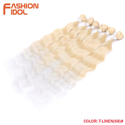 FASHION IDOL Water Wave Hair Bundles Synthetic Hair Extensions Ombre Blonde Hair Weave Bundles 6pcs 20" High Temperature Fiber