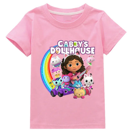 Gabby's Dollhouse Funny Anime Theme Summer Boys and Girls Cotton Fashion Cartoon Short Sleeve Casual T-shirt O-neck Short Sleeve