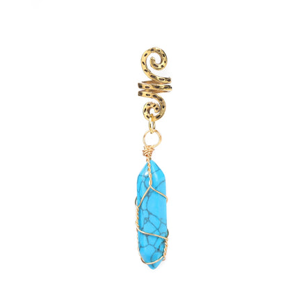 Natural Chip Stone Pendant Hair Accessories For Women Girl Wire Wrapped Hair Twists Spiral Hair Cuff Clips Headwear Dreadlock