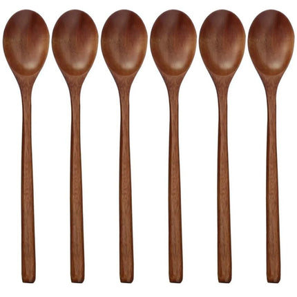 6 Piece Wooden Spoon Bamboo Kitchen Korean Style 9 '' Inch Natural Wood Soup Tableware Cooking Honey Coffee Spoon Mixing Spoon
