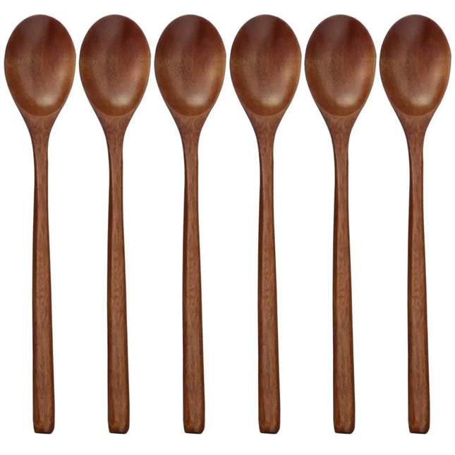 6 Piece Wooden Spoon Bamboo Kitchen Korean Style 9 '' Inch Natural Wood Soup Tableware Cooking Honey Coffee Spoon Mixing Spoon