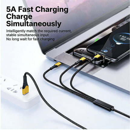 100W 3 in 1 USB C Type c to 3 Type C Fast Charging Cable for iphone 17 16 15 Pro max Huawei Xiaomi Samsung