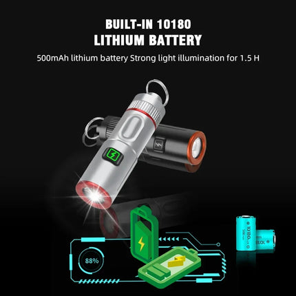 Mini Keychain Flashlight USB Rechargeable LED Pocket Torch with Necklace Portable 6 Lighting Modes Camping Emergency Lantern