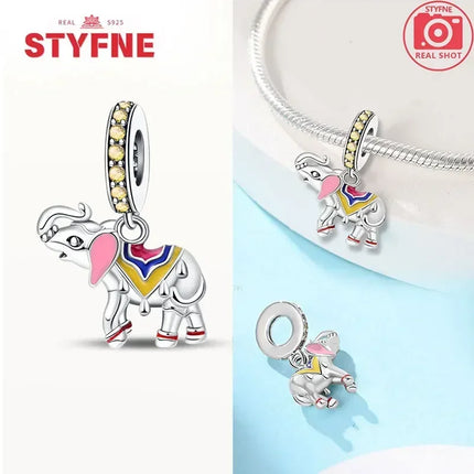 Silver 925 Gold Pyramid Mummy Double Charm Elephant Beads Fit Original Bracelet DIY Fine Jewelry Accessories for Women Gifts