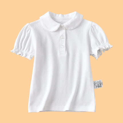 Girls White Cotton Polo Shirt Loose Breathable Children's T-shirt School Clothing POLO Size 100-170