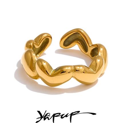 Yhpup 7# 18K PVD Plated Metal Heart Love Casting Open Ring Gold Silver Color Stainless Steel Popular Fashion Jewelry for Women