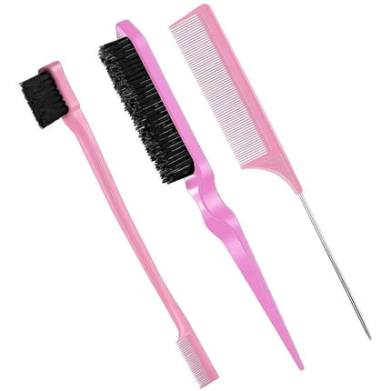 3pcs Hair Styling Comb Set Teasing Hair Brush Triple Teasing Comb Rat Tail Combs Edge Brush Hair Tail Tools Braid Tool Loop