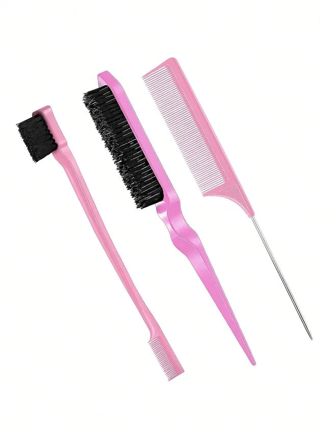 Boar Bristle Slick Back Hair Brush for Sleek Ponytail Bun & Smoothing Baby Hairs, Flyaways, Edge Control - Backcombing & Teasing