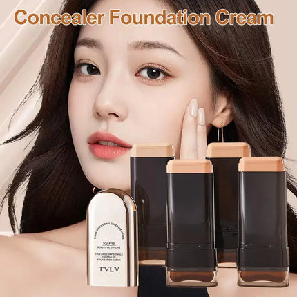 Waterproof Concealer Foundation Stick With Brush - All-in-One Long-Lasting, Oil Control, Brightening Makeup Natural Matte Finish