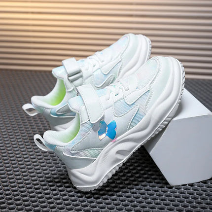 Childrens Sports Shoes Spring Fashion Butterfly Girls Leather Pink Breathable Antislip Light Casual Flat Kids Running Shoes