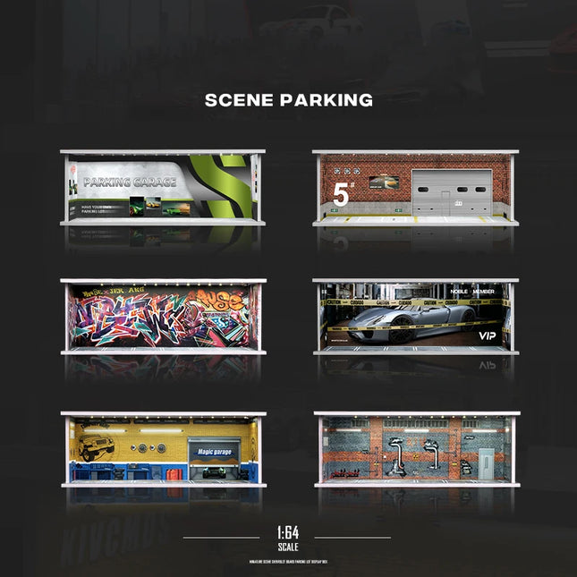 1/64 Garage scene Model Scene with Light Version Simulation Model Scene Decoration Collect (Excluding dolls and car models)