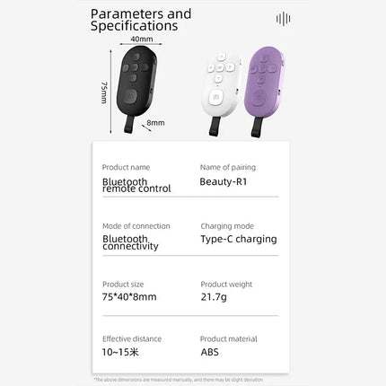 Bluetooth 5.0 Remote Controller Wireless Controller Button for Mobile Phone Selfie Shutter Release Tik Tok e-book Page Turning