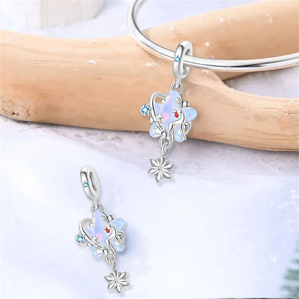 Original 925 Sterling Silver Charms Beads Cute Mushroom Unicorn Love Wings Pearl Charm for Bracelet Pendant Woman Girl Jewelry