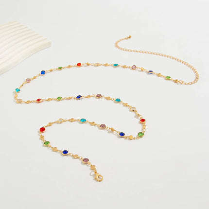 Simple Colorful Geometric Crystal Waist Belly Chain for Women 2025 Trendy Bikini Thin Belt Chain Body Jewelry