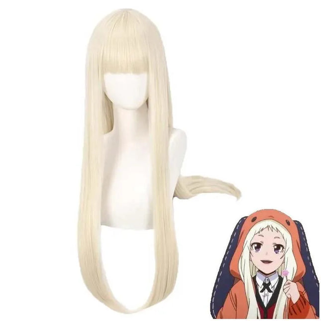 Anime Cosplay Runa Yomozuki Wigs Long Straight Wig Natural Gold with Neat Bang Heat Resistant Synthetic Wigs for Girls