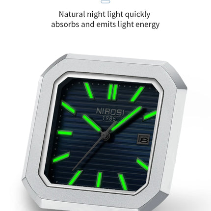 NIBOSI Luxury Square Fashion Men's Wristwatch Waterproof Luminous Date Week Quartz Men's Watches Stainless Steel Men's Watch Reloj