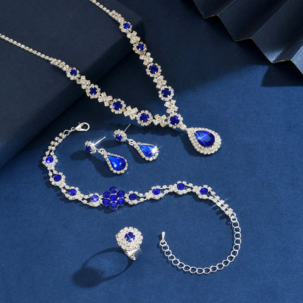 Ladies' Fashion Flower Water Drop Necklace Earrings Bracelet Jewelry Set Suitable for Wedding, Party, Festival Gifts