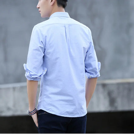 Classic fit cotton Full Casual shirts for men solid color long-sleeve plain shirt single pocket top soft slim fit formal clothes