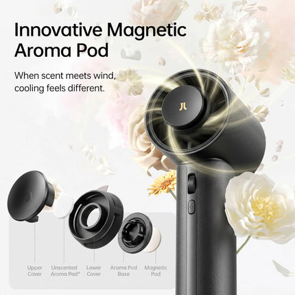 JISULIFE Portable Handheld Fan Pro1 Mini Refined Utility,Elite PU Leather, 30 Hour Cooling Power, Aroma Pod, 100-Speed Precision