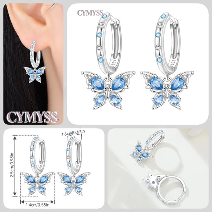 925 Sterling Silver Inlaid Zircon Butterfly Earrings Insect Element Original Design Women's Fashion Party Jewelry Gift Ear Loops