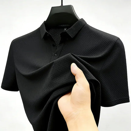 Mens Sporty Short Sleeve Polo Shirt With Waffle Texture Casual Athletic Top Moisture Wicking For Office Work And Weekend Outings
