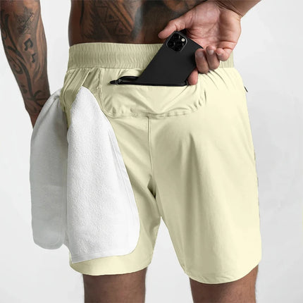 2025 New Men's Shorts Single-Layer Woven Quick Dry Solid Color Running Fitness Sports Casual American Fifth Pants Comfortable