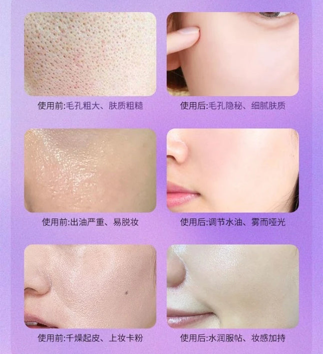 Hydrating Face Primer UV Protection Makeup Base Watery Lightweight Texture Color Correcting Lavender Brighten Skin Tone Poreless