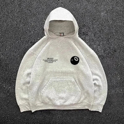 Retro 8-ball pattern hooded men's streetwear,oversized pullover, casual and fashionable sportswear, daily wear and hip-hop style