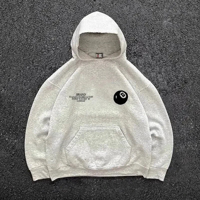 Retro 8-ball Pattern Hooded Men's Streetwear, Oversized Pullover, Casual and Fashionable Sportswear, Daily Wear, and Hip-Hop Style