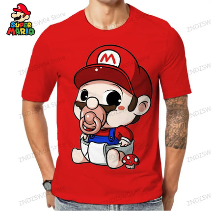 Men's Children's T-Shirt Mario Y2k 2024 Streetwear Anime Short Sleeve Tops Mens Clothes Quick Dry 110-6XL Harajuku Style Fashion