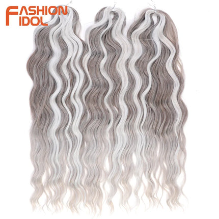 FASHION IDOL 24" 3pcs Deep Wave Curl Hair Synthetic Water Wave Braiding Hair Extensions Ombre Rainbow color Twist Crochet Hair