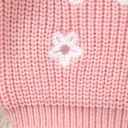 Baby Girl Knitted Round Neck Sweater with Letter Big Sister and Flower Embroidery, Fresh and Versatile, Ins Hot-Selling Top
