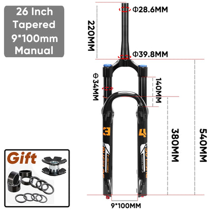 BUCKLOS 26/27.5/29Inch MTB Air Fork 9*100mm 140mm Travel Mountain Bike Front Fork 34mm Tube Bicycle Air Suspension Fork