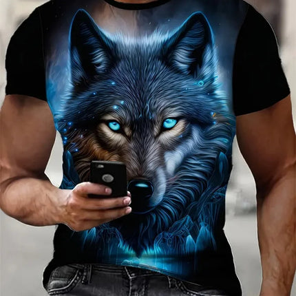 Men's 3D Wolf Print T-Shirt Casual Round Neck Short Sleeve Shirt Breathable and Comfortable Fabric Men's Street Outdoor Clothing