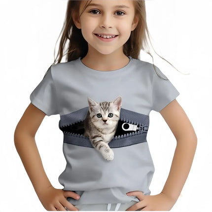 T-Shirts for Girls Fashion Capybara Children Clothes Summer Girls Clothes 7 to 8 Years Tops Cute Cat Printed Tees Child T-Shirt