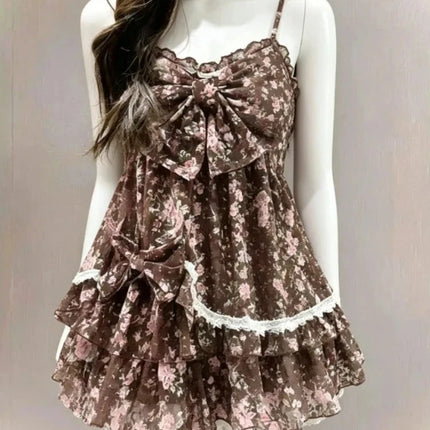 Gothic Retro Sweet Bud Mini Dress Women Harajuku Y2k Strap Dress Y2K Aesthetic Club Party Fashion Outfits