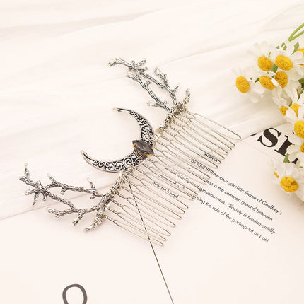 Witch Fairy Crystal Crescent Moon Twigs Branch Amethyst Haircomb Forest Woodland Hairclip Hairpin Faerie Hair Jewlery for women