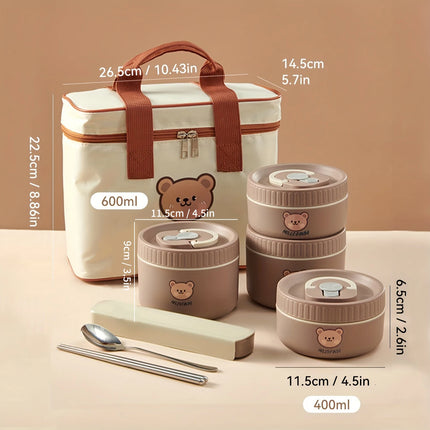 WORTHBUY Microwave Sealed 304 Stainless Steel Thermal Bento Lunch Box Large Capacity Cute Insulated Food Container For Students